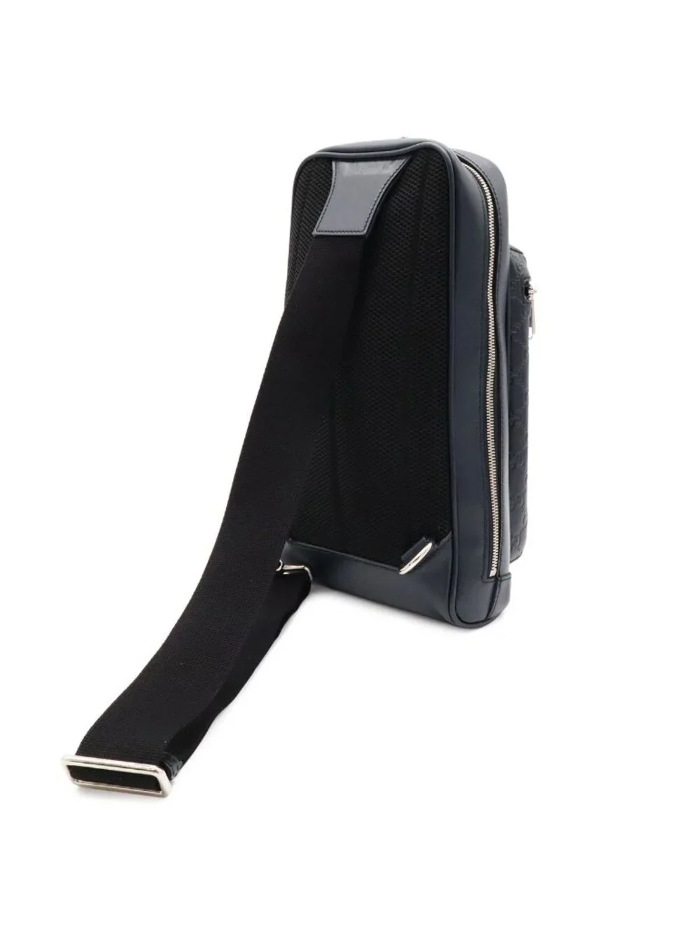 Gucci Guccissima Cross Belt Bag Crossbody Leather Navy Blue Silver